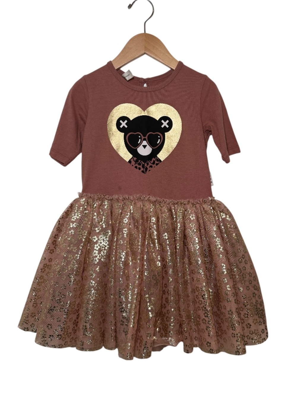 HUXBABY / HUX pink & gold classic bear print tulle tutu dress - size 4